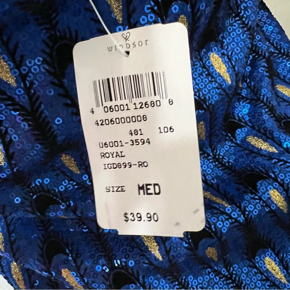 New Peacock Blue Gold Sequin Windsor Mini Dress XS - Picture 4 of 10